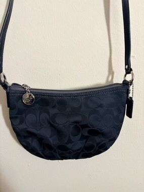 Coach Navy Black Signature Mini Crossbody with Silver Charm and Hangtag